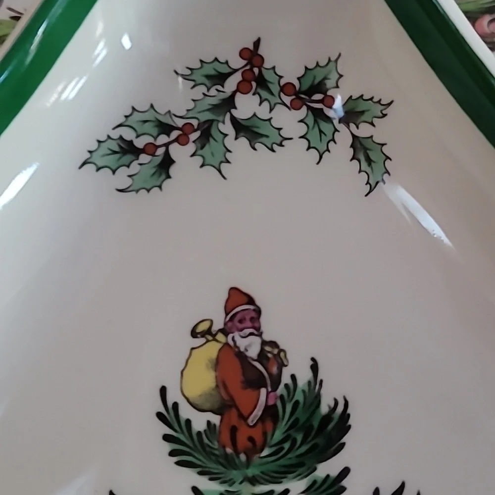 Vintage Fine Porcelain Spode Christmas Tree Large Triangle Tray Plate & Box